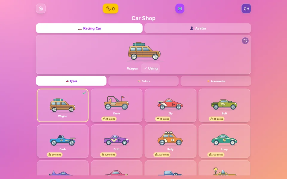 The garage with original illustrated cars to collect